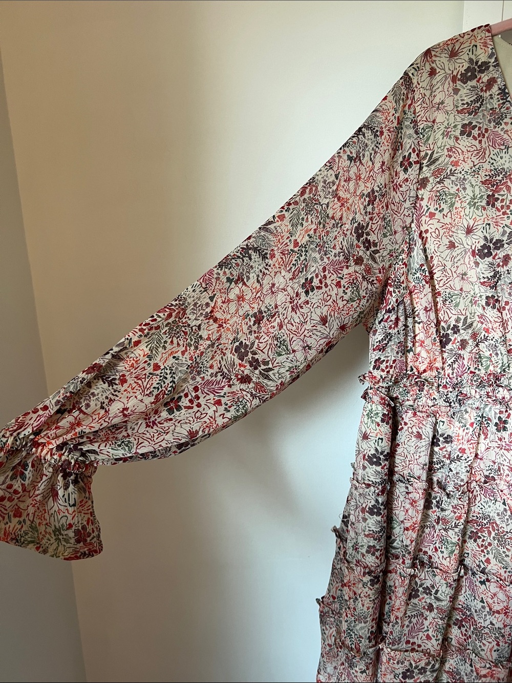 Floral Long-Sleeve V-Neck Tiered Dress - Pink Floral - Picture 2 of 3